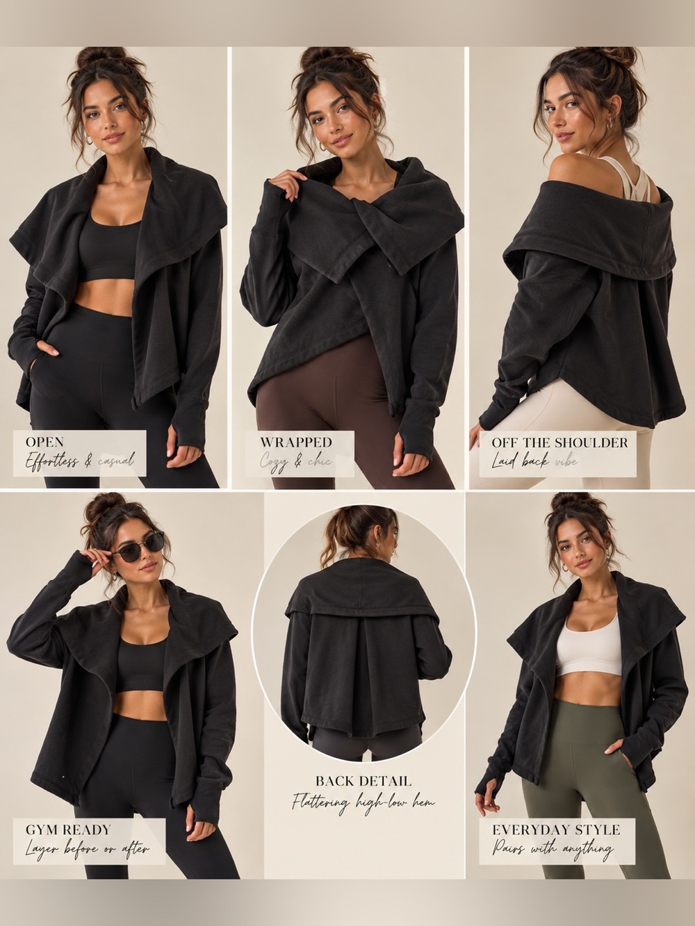 Zella Black Off-the-Shoulder Wrap Sweater Jacket